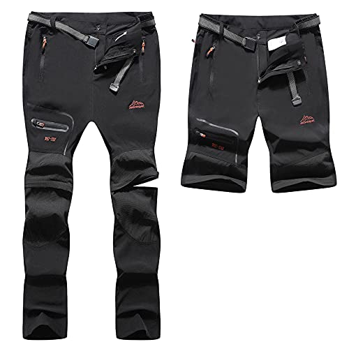 BenBoy Pantalones Trekking Trabajo Hombre Impermeables Convertible Pantalones Cortos Montaña Escalada Senderismo Transpirable Ligero Secado Rápido Pantalon Aire Libre KZ2346M-Black-L