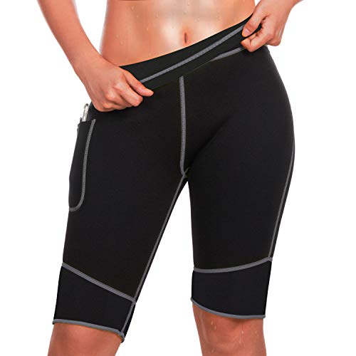 Bingrong Pantalones para Adelgazar Mujer Pantalón de Sudoración Adelgazar Pantalones Cortos de Neopreno térmicos para Ejercicio para Pérdida de Peso Deportivo (Negro, XXX-Large)