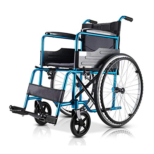 BJYG Silla de Ruedas de Transporte, Silla portátil Plegable Manual con Pedal de Freno de Mano Asiento de reposabrazos cómodo, Movilidad Empuje de Alta Resistencia Accionamiento de aleación de ALU