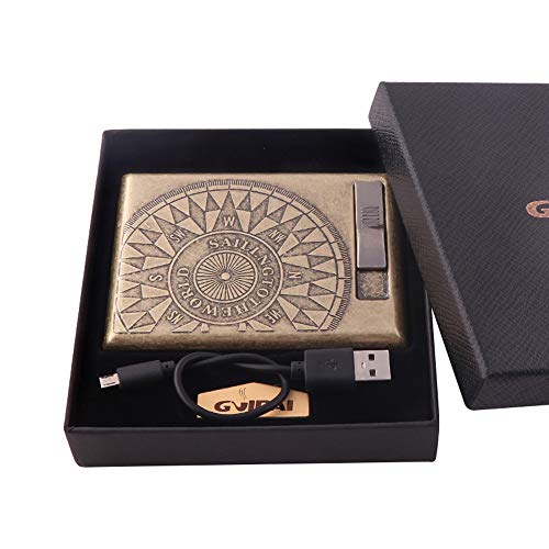 Cartucho de tóner GOLOFEA, caja de cigarrillos de metal retro, cargador USB, práctica para cigarrillos de 18 a 20 cigarrillos, cartucho de impresora láser de protección del medio ambiente.