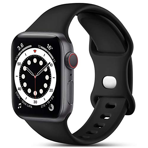 CeMiKa Compatible con Apple Watch Correa 38mm 42mm 40mm 44mm, Deportivas de Silicona Correas de Repuesto Compatible con iWatch SE Series 6 5 4 3 2 1, 38mm/40mm-S/M, Negro