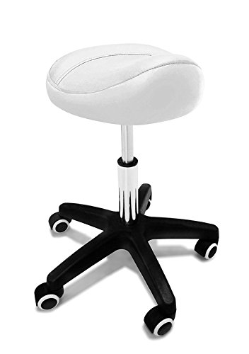 Crisnails® Silla de Trabajo, Taburete con Ruedas Giratorias, Taburete para Cosmetica, Dentista y Peluqueria (Blanca)