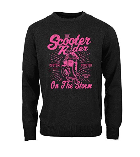 Custom Scooter Rider Cool Rosado Vintage Oldschool Hombres Camisa de Entrenamiento Pullover Negro Small