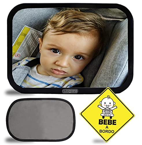 ESPEJO RETROVISOR DE BEBE PARA EL ASIENTO TRASERO DEL COCHE, conduce sin perder el contacto del bebe. Espejo bebe coche contramarcha| Fácil instalación| Pegatina bebe a bordo