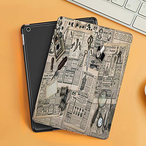 Funda iPad 10.2 Inch 2018/2019,Accesorios Antiguos Herramientas de Costura y Escritura Revista de Moda Vintage para la Mujer,Cubierta Trasera Delgada Smart Auto Wake/Sleep