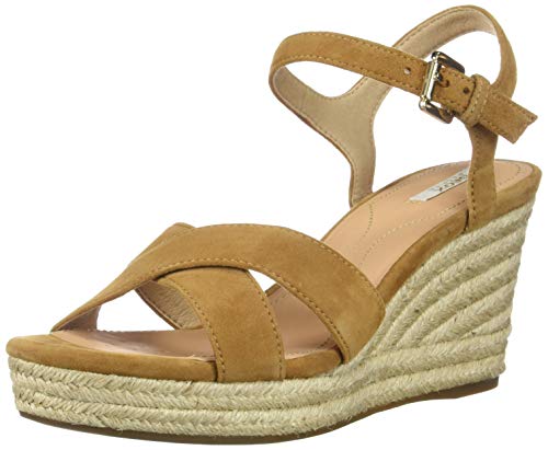 Geox D Soleil A, Sandalia de Cuña Mujer, Amarillo (Curry), 41 EU