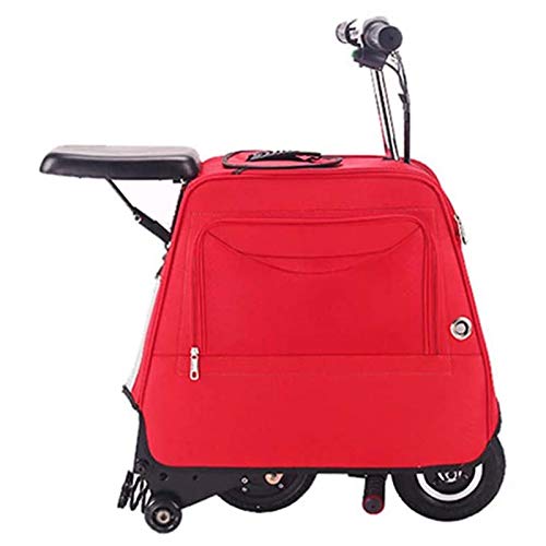 GOLDGOD Scooter Electrico, Batería De Largo Alcance De 25 Km Maleta Scooter Smart Trolley Case Puede Sentarse Viaje Llevar Equipaje Scooter Eléctrico Ultraligero,Rojo,25KM