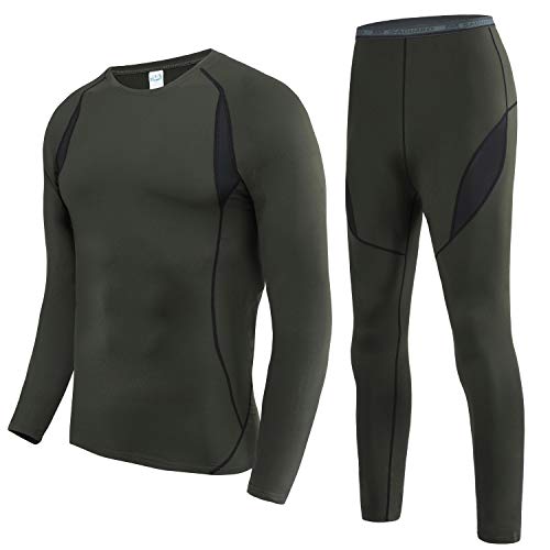 HAINES Ropa Interior Térmica Esqui Hombre Ropa Térmica Interior para Running Montaña Ciclismo Fitness Verde Militar XL