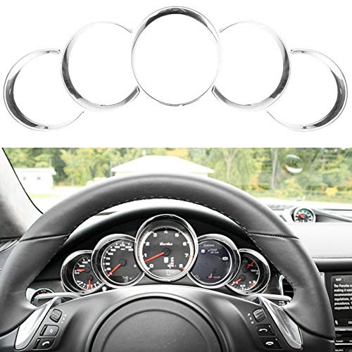 HKPKYK Para Porsche Cayenne 958 2011-2018, Cubiertas de Anillo de medidor de salpicadero de Coche Plateadas decoración de Interiores