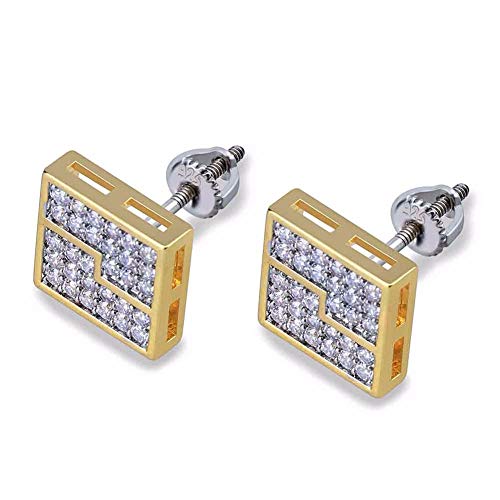 Hombres Hip Hop Stud Pendiente salpicadero de piedra cuzlad con hielo de cobre cuadrado pendientes completos Rhinestone Hip Hop Rapper joyería