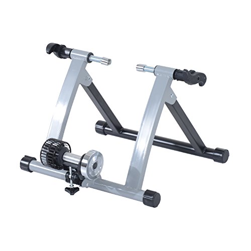 HOMCOM Rodillo de Entrenamiento Magnético para Bicicleta Cicloentrenador Plegable 54,5x47,2x39,1cm Plata y Negro