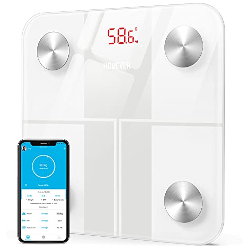 Homever NUEVO Báscula Grasa Corporal, Basculas de Baño Digitales de 13 Funciones, Monitores de Composición Corporal por App, Medición de Alta Precisión el Peso Corporal,,Grasa Visceral,180kg/400lbs