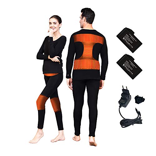 J JINPEI Conjunto de Ropa Interior Térmica Calefactables para Hombre y Mujer, Ropa Térmica Eléctrico Negro (Top + Pantalones) con 3 Configuraciones de Calor y Batería de Litio Recargable Tamaño (S)