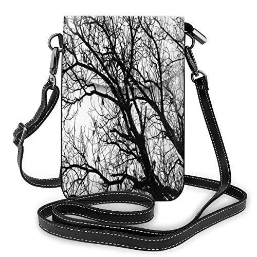 Jiger Women Small Cell Phone Purse Crossbody,Leafless Autumn Fall Tree Branches Tops Oak Forest Woodland Season Eco Theme Picture