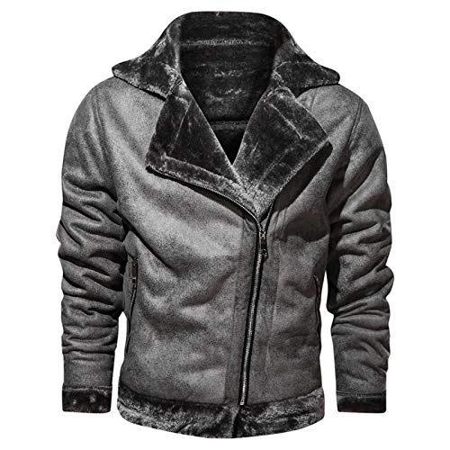 JUANFAQI Chaqueta de Cuero para Hombre Chaqueta de Moto para Hombre Chaquetas de Invierno de Cuero Abrigo Bomber Gray XL