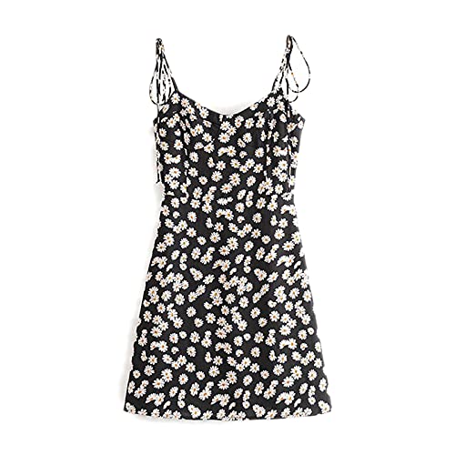 Las mujeres Sexy Correa De Espagueti Vestido De Impresión Floral Sin Respaldo Plisado Playa Mini Vestido Mujer De Verano Vacaciones Una Línea Vestido Vestido Muje