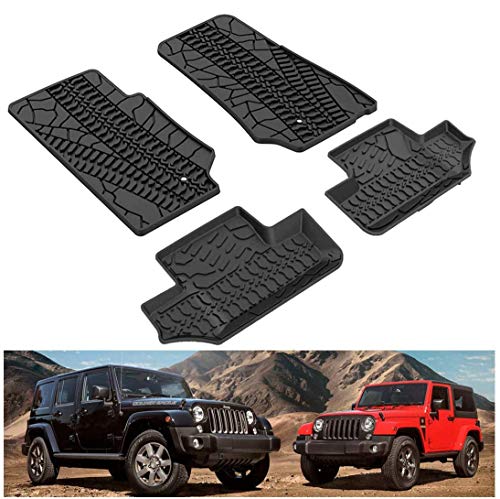 L&U Tapetes Compatible para 2007-2013 Jeep Wrangler JK 2 Puertas Delantera y Trasera Fila TPE Suelo Revestimientos de protección para Cualquier estación Slush Mat Negro