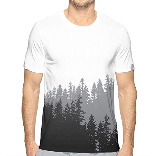 Mens 3D Printed T Shirts,Northern Timberland Growth Panoramic Nature Eco Landscape Abstract Spruces S