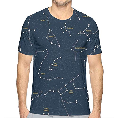 Mens 3D Printed T Shirts,Sky Map Andromeda Lacerta Cygnus Lyra Hercules Draco Bootes Lynx L