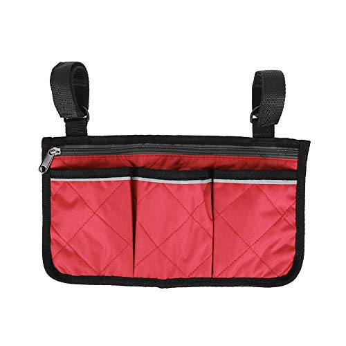 Mochila para silla de ruedas, Silla de ruedas multifuncional Scooter Reposabrazos Bolsa lateral Walker Bolsa colgante Organizador de almacenamiento(Vino rojo)