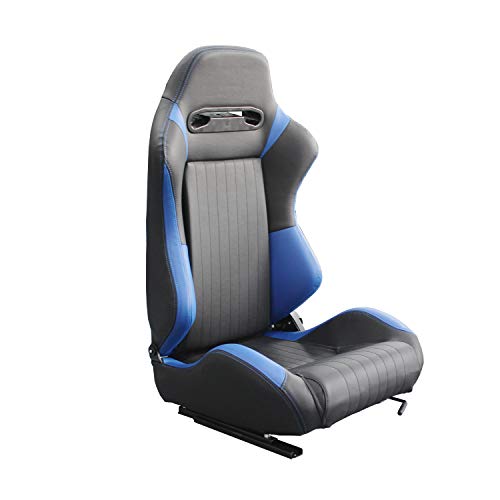 MODAUTO Asiento Deportivo Coche, Semibaquet Deportivo Ajustable, Cuero, con Ríeles Incluidos, Conductor y Pasajero, Universal para Coche y Simulador de Conducción, Modelo N602L, Negro-Azul