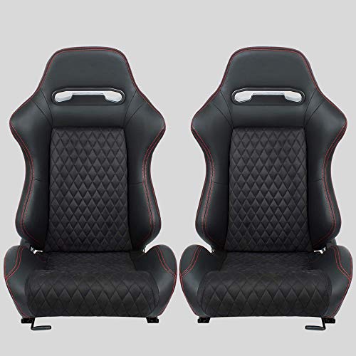 MODAUTO Asiento Deportivo Coche, Semibaquet Deportivo Ajustable, de Cuero y Alcantara, Ríeles Incluidos, Conductor y Pasajero, Universal para Coche y Simulador de Conducción, Modelo N580LR, Negro