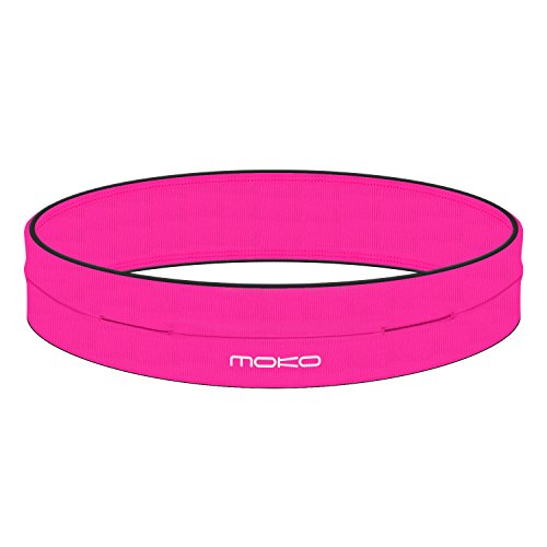 MoKo Riñoneras Belt Universal - Deportivo Cinturón de Correr de 4 Bolsillos para Ejercicios, Fitness, Gimnasio para iPhone 7 / 6S / Galaxy J7 / S9 / S7 Edge/Xiaomi Redmi 5 / Redmi 5 Plus, L,Magenta