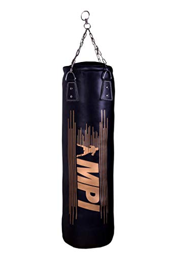 MPI Saco de boxeo de piel con cadena y ganchos para entrenamiento de artes marciales mixtas, 100/35 cm