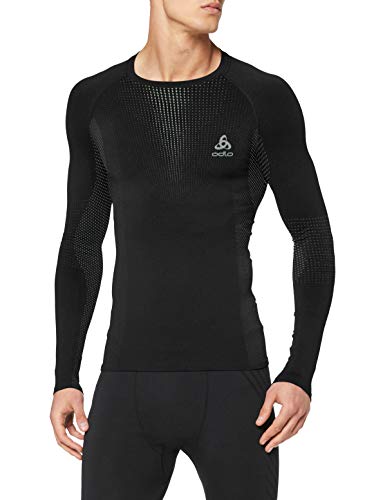 Odlo Camiseta Interior térmica Bl Top Crew Neck L/S Performance Warm, Hombre, Camiseta, 188032, Negro - Olo Gris, XX-Large