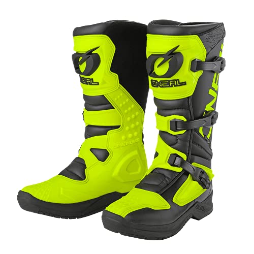 O'NEAL | Botas de Motocross | MX Enduro | Protección interior de tobillos, pies y zona de cambio, forro perforado, microfibra de Perdurable | Botas RSX | Adultos | Negro Amarillo Neón | Talla 44