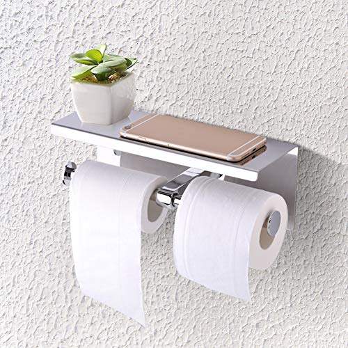 Oueaen Portarrollos para Papel Higiénico Porta Rollos con Soporte para Teléfono Celular Toallero Doble de Pared para Baño