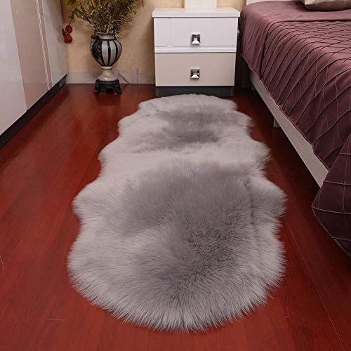 ParZ Luxury Soft Oval Faux Sheepskin Chair Cover Seat Pad Plush Fur Area Rugs for Bedroom, 2×5FT