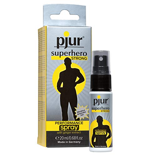 pjur superhero STRONG performance spray - Espray retardante muy concentrado para hombres - extracto de jengibre para durar más (20ml)