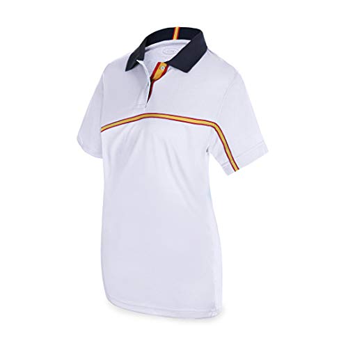 POLO PADEL D&F MUJER- con los colores de la bandera de España-AZUL Y BANDERA DE ESPAÑ-DRY & FRESH Tejido técnico del propio material- ropa deportiva para mujer (BLANCO, S)