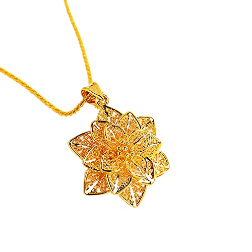 QiuYueShangMao Collar Amarillo con Colgante, Collar de Alta Resistencia a los cromas, Collar de Flores Grandes Huecas para Mujer, joyería de Adorno de Boda de Arena Amarilla Obsequios Personalizados