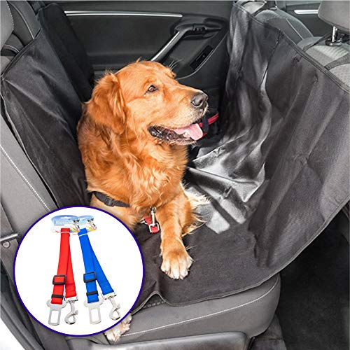 Rc Ocio Funda Coche Perro + 2 x Cinturon de Seguridad de Coche para Perro/Fundas Protectora Asientos Trasero y Maletero/Manta Cubre Asientos Ultra Resistente, Impermeable y fácil de Montar.