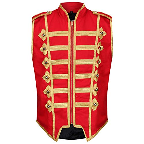 Ro Rox Men's Marching Band Vest Drummer Sleeveless Parade Jacket - Red & Gold (M)