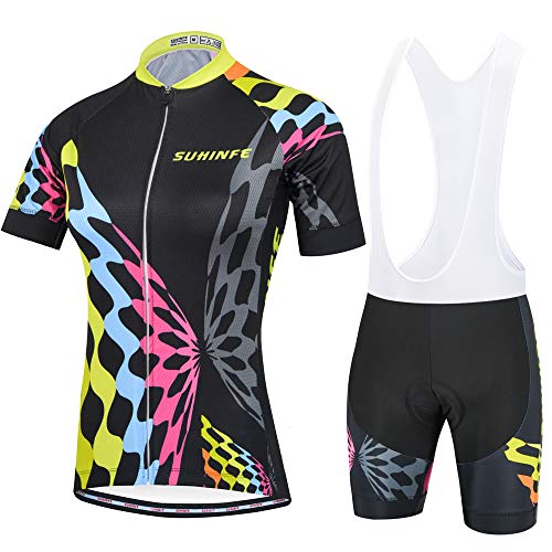 Ropa Ciclismo Mujer Verano, Maillot Ciclismo y culotescon Tira Reflectante y Bolsillos Traseros para MTB, Negro, M