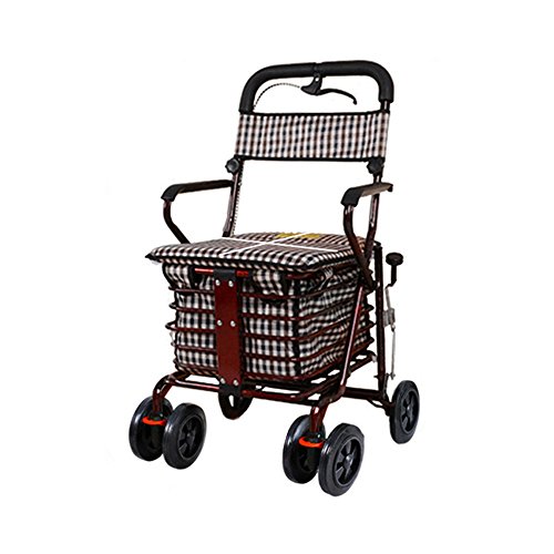 S-L-C Elderly Scooter Plegable Asiento de la cesta de la compra puede tomar cuatro rondas para comprar alimentos para ayudar a empujar un carro tirón pequeño carrito de ancianos ( Color : B-Red )