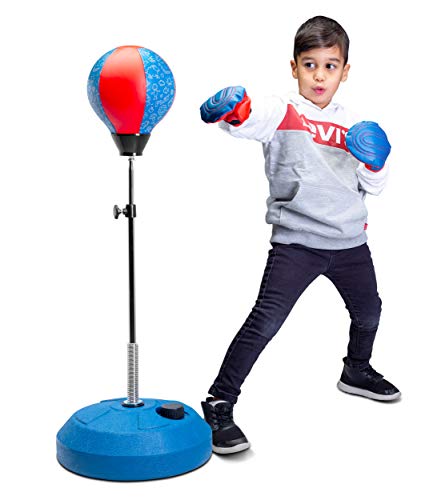 Saco de boxeo Reflex con soporte, altura ajustable, bolsa de velocidad de bola de perforación independiente, ideal para entrenamiento de MMA, alivio del estrés y fitness (niños)