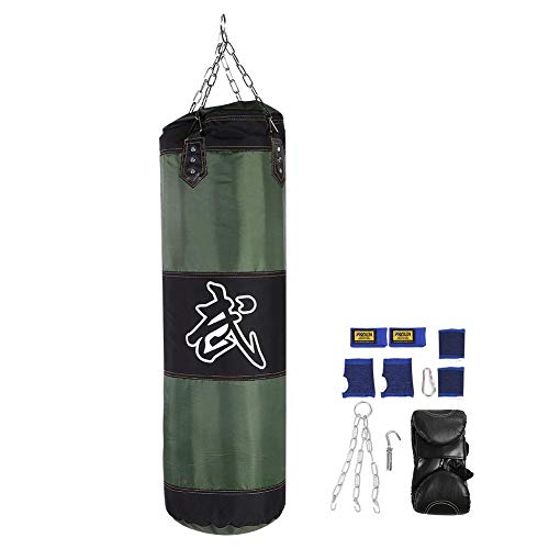 Sacos de Suelo Saco de Boxeo para Artes Marciales Set de boxeo Saco de Boxeo con Cadenas，7 en 1 Entrenamiento Vacío Boxeo Gancho Kick Sandbag Lucha Karate Punch Punching Sand Bag Guantes(1m-verde)