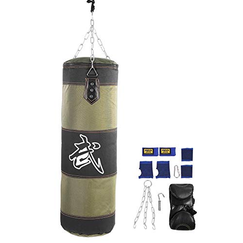 Sacos de Suelo Saco de Boxeo para Artes Marciales Set de boxeo Saco de Boxeo con Cadenas，7 en 1 Entrenamiento Vacío Boxeo Gancho Kick Sandbag Lucha Karate Punch Punching Sand Bag Guantes(1.2m-verde)