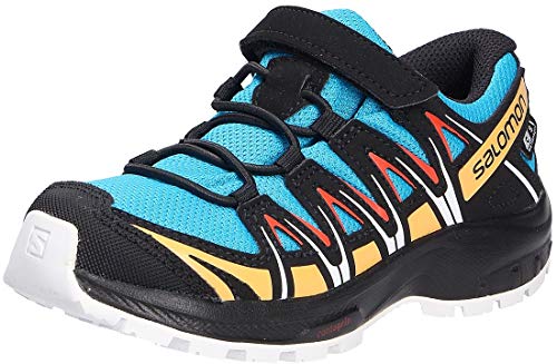 Salomon XA Pro 3D CSWP K, Zapatillas Impermeables De Trail Running Y Outdoor Actividades con Sistema Fácil De Lazada, Azul/Negro (Hawaiian Ocean/Cherry Tomato/Warm Apricot), 28 EU