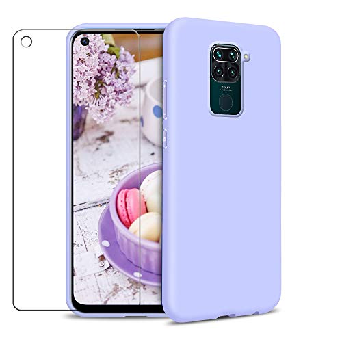 SAMCASE Funda Xiaomi Redmi Note 9 + Protector de Pantalla de Vidrio Templado, Carcasa Ultra Fino Suave Flexible Silicona Protectora Caso Anti-rasguños Back Case - Morado Claro