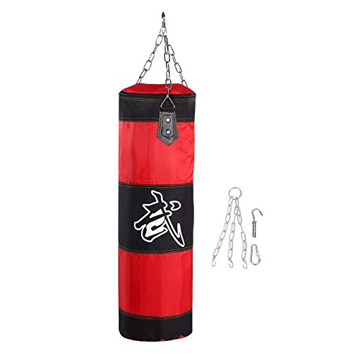 Solomi Saco de Arena de Boxeo, Hanging Canvas Hollow Kickboxing Fight Karate Punch Bag con Hebilla de Seguridad de Gancho de Cadena de Hierro(60 CM-Rojo)