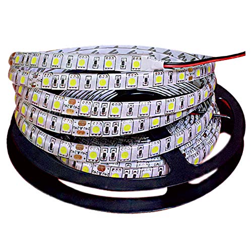 Tesfish 5m/rollo DC 24V 5050 Tira de LED de color blanco Impermeable IP65 300 LEDs Tira de LED de SMD 5050