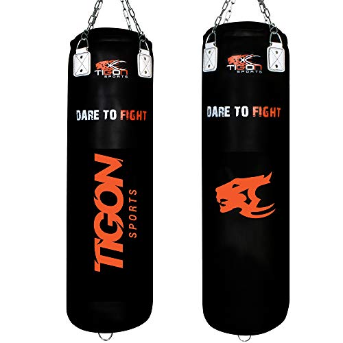 Tigon Heavy Rexion - Saco de boxeo de cuero, relleno de 4 pies para artes marciales mixtas, guantes de boxeo, kickboxing y muay tailandés