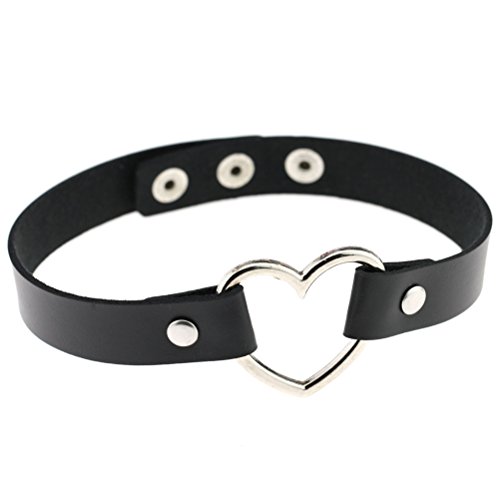 Tinksky Gargantilla para hombres mujeres, estilo ajustable PU cuero collar Punk gótico corazón (negro)