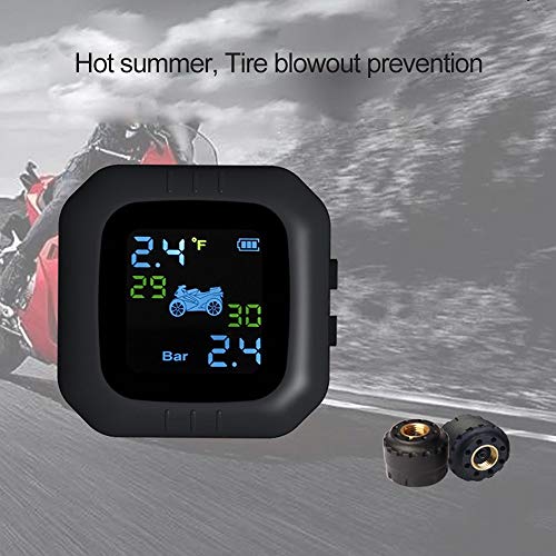 TPMS Moto Inalámbrico ,KKmoon Sistema de Control de Presión de Neumáticos , Impermeable, Pantalla LCD, Sistema de Monitor con 2 Sensores Externos