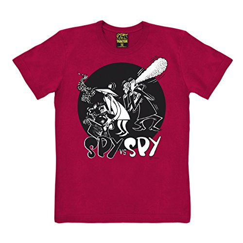 TRAKTOR Camiseta ESPA contra Espia - El Club - Camiseta de La Revista Mad - Spy vs. Spy - Club - Camiseta con Cuello Redondo - Rojo - Camiseta Original de la Marca, Talla XS